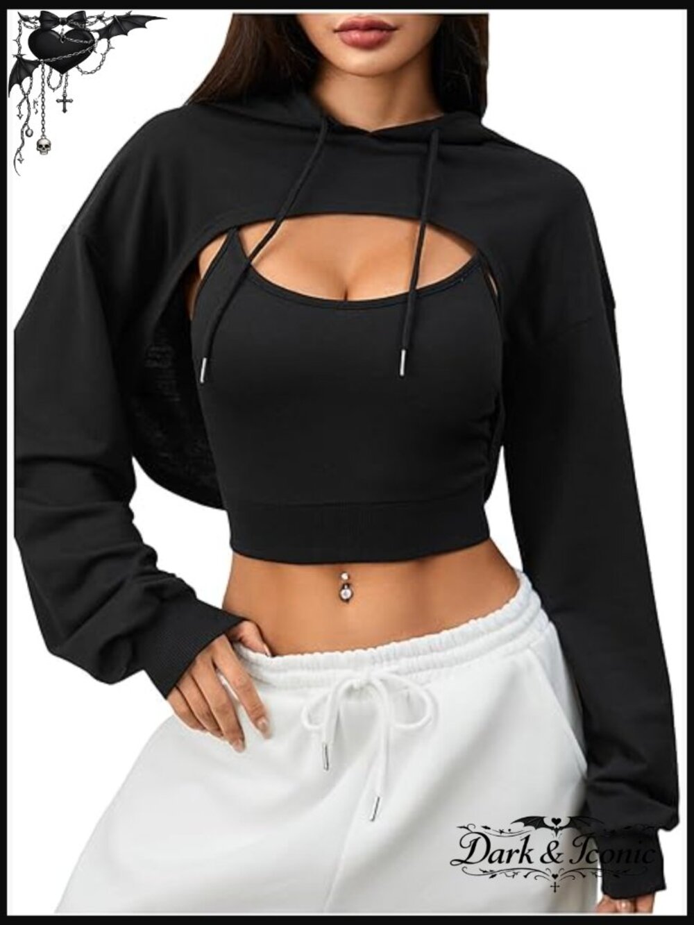Cropped Hoodie Sweatshirt Long Sleeve Crop Top Hooded Goth Going Out